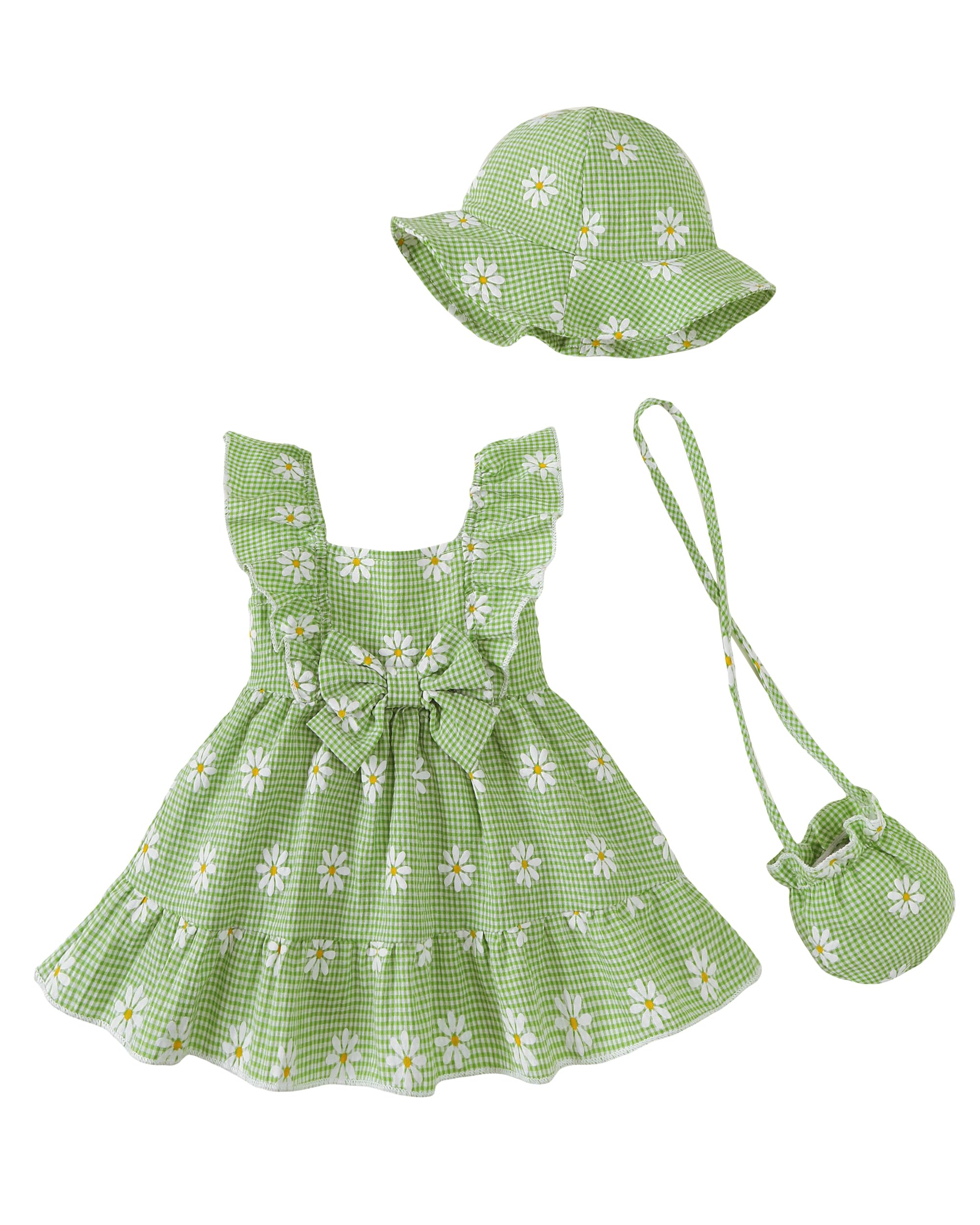 Renotemy Newborn Infant Baby Girl Dresses Summer Outfits Boho Casual Sundress Gifts Toddler Clothes for Girl with Hat and Bag