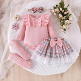 Baby Girl Clothes Newborn Fall Winter Outfit Ruffled Long Sleeve Romper Lace Dress Headband Skirt Set 0-18 Months