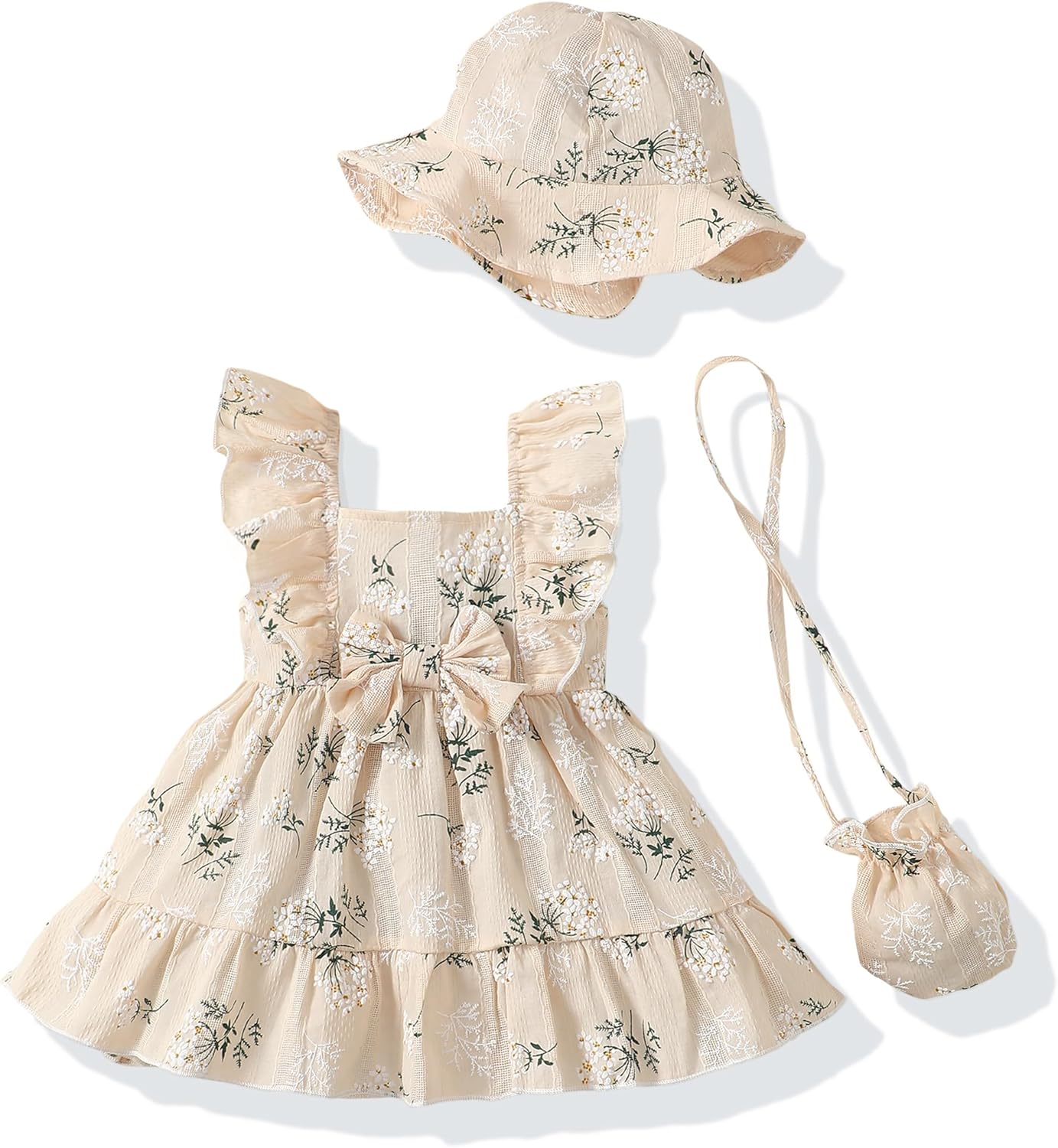 Renotemy Newborn Infant Baby Girl Dresses Summer Outfits Boho Casual Sundress Gifts Toddler Clothes for Girl with Hat and Bag