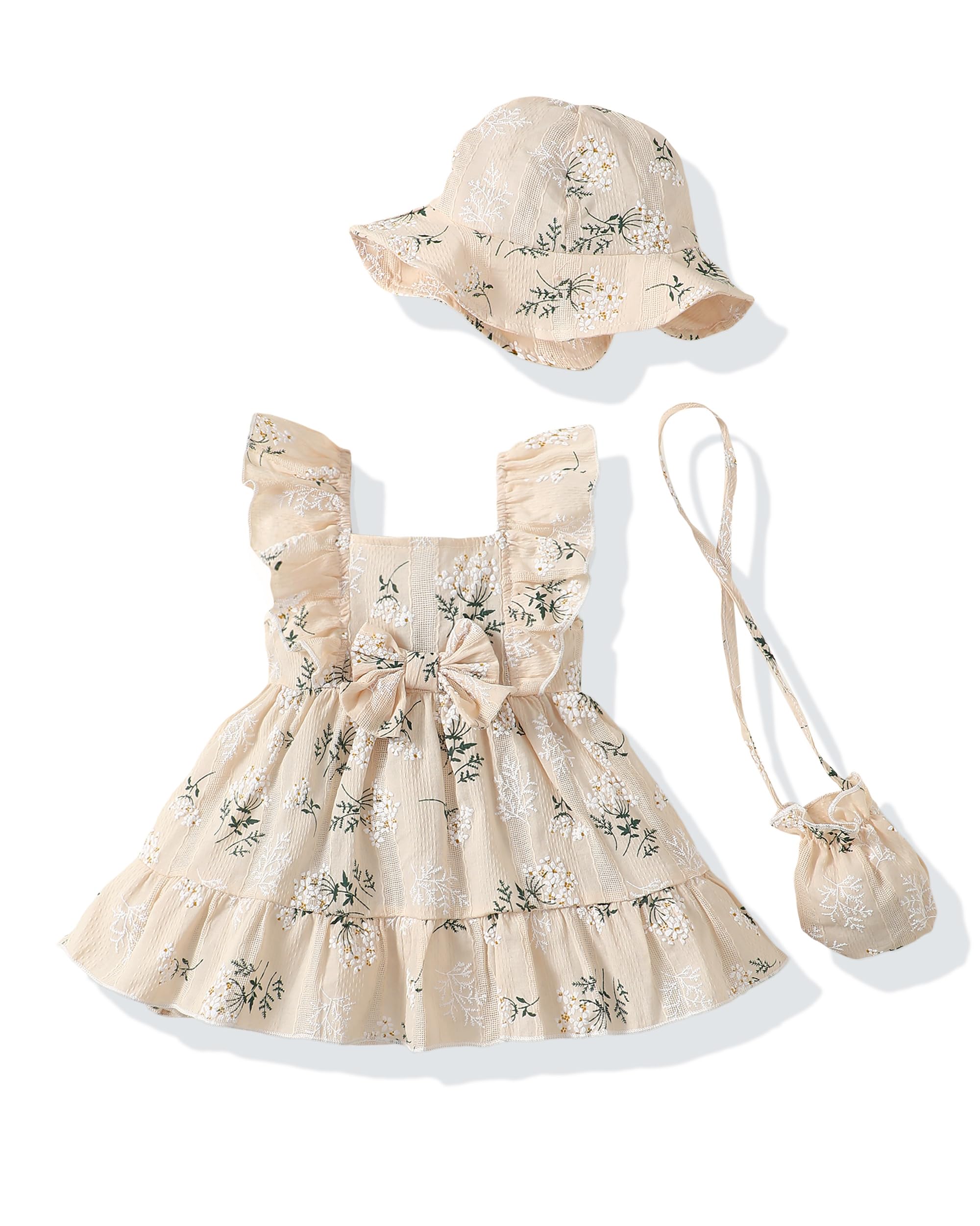 Renotemy Newborn Infant Baby Girl Dresses Summer Outfits Boho Casual Sundress Gifts Toddler Clothes for Girl with Hat and Bag