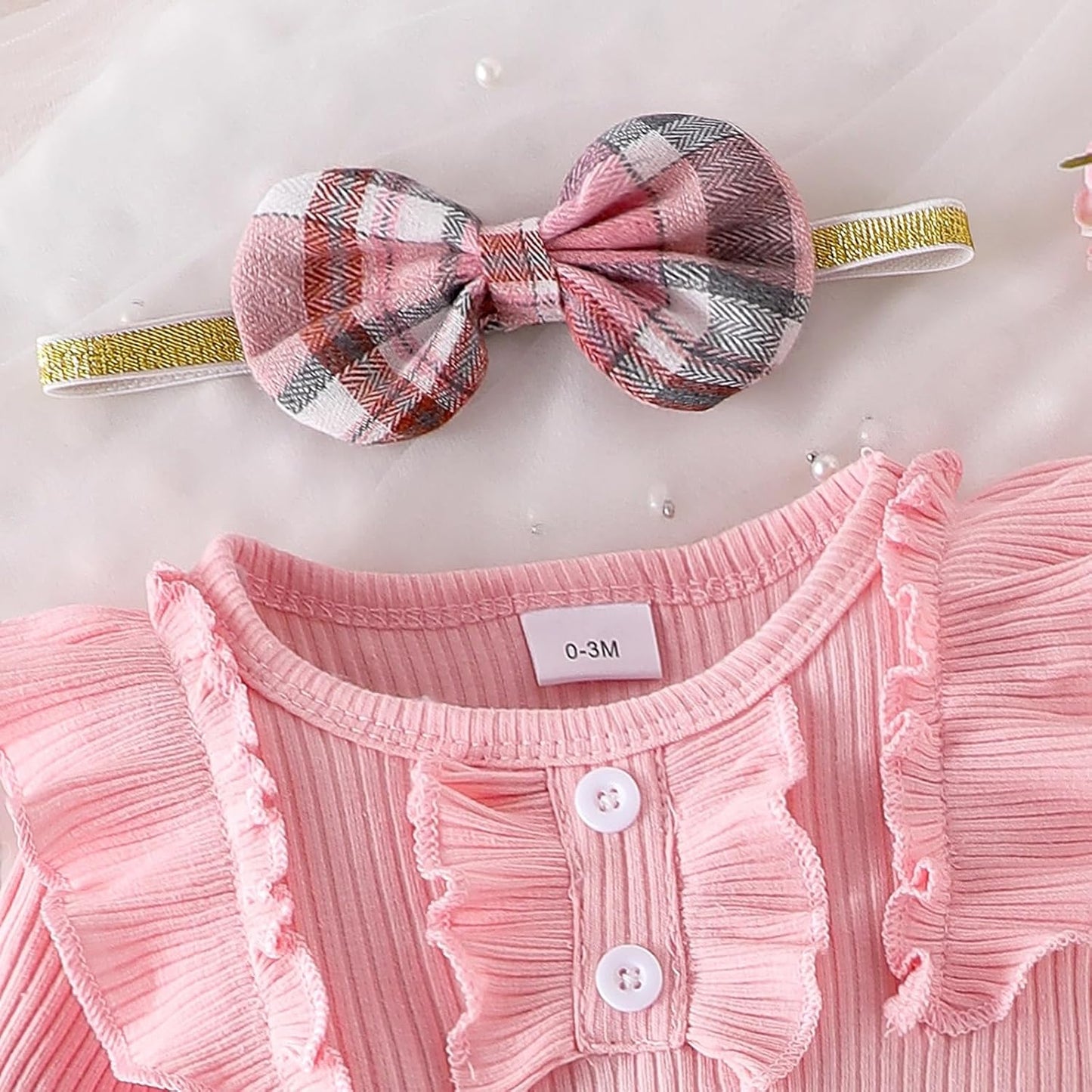 Baby Girl Clothes Newborn Fall Winter Outfit Ruffled Long Sleeve Romper Lace Dress Headband Skirt Set 0-18 Months