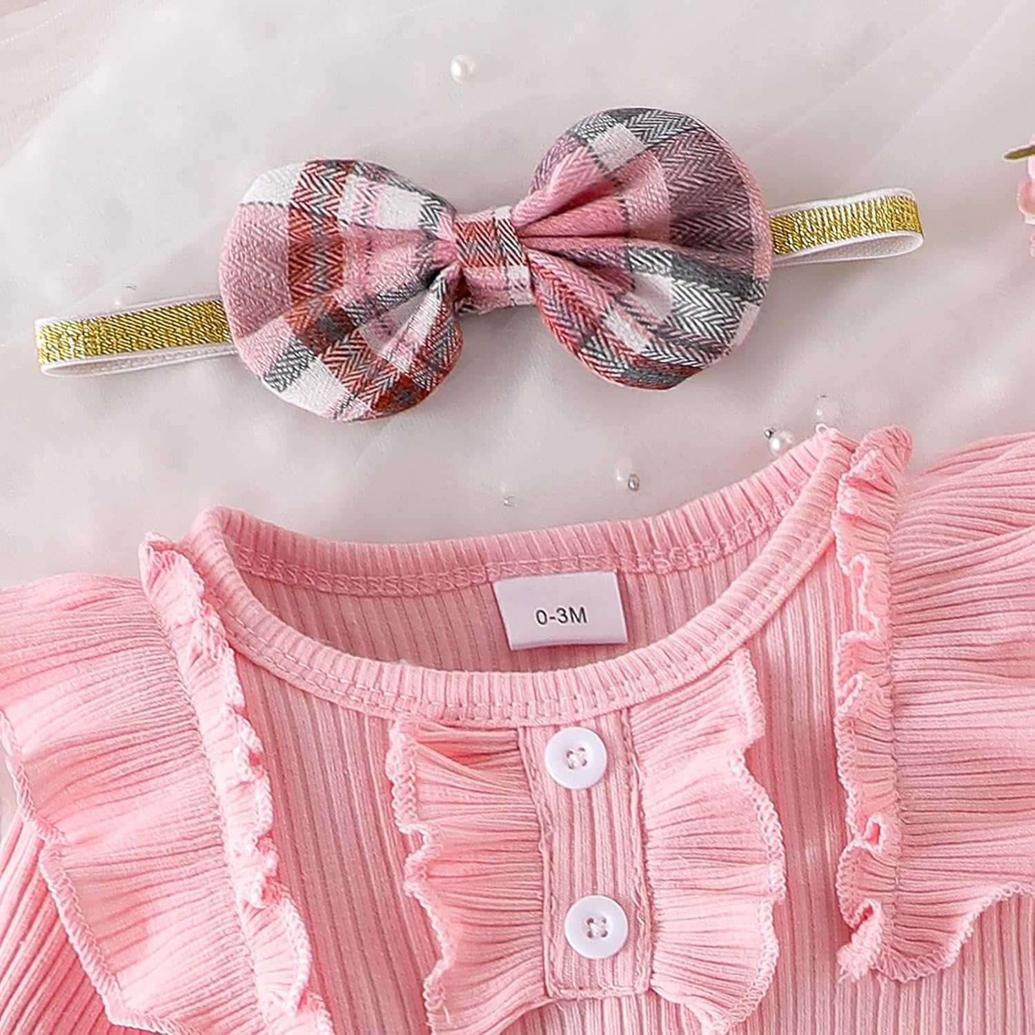 Baby Girl Clothes Newborn Fall Winter Outfit Ruffled Long Sleeve Romper Lace Dress Headband Skirt Set 0-18 Months