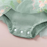 Hnyenmcko Newborn Baby Girl Summer Romper Dress Infant Fly Sleeve Flower Embroidery Mesh Tulle Skirt Hem Ribbed Bodysuit