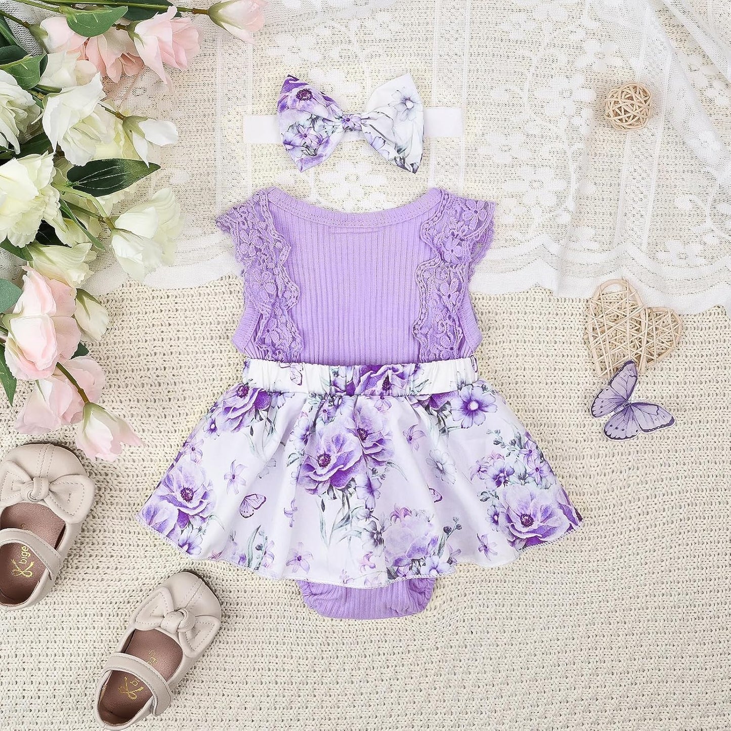 Baby Girl Clothes Newborn Romper Dress Infant Lace Ruffle Sleeveless Summer Outfits with Headband 0-12 Months